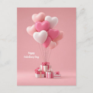 Postal Cartão de Dia dos Namorados com Balões Cor-de-Rosa