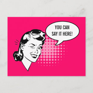 Postal Cartão de Diversão Rosa e Preto da Mulher Retrospe