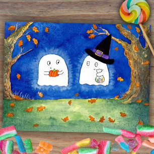 Postal Cartão de fantasmas fofos de Halloween por Nicole 