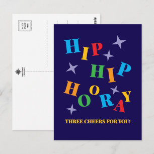 Postal Cartão de Felicitações Colorido Hip Hip Hurra