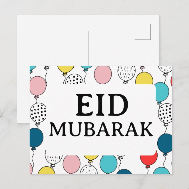 Postal cartão de felicitações Eid Mubarak para eid al fit (Frente/Verso)