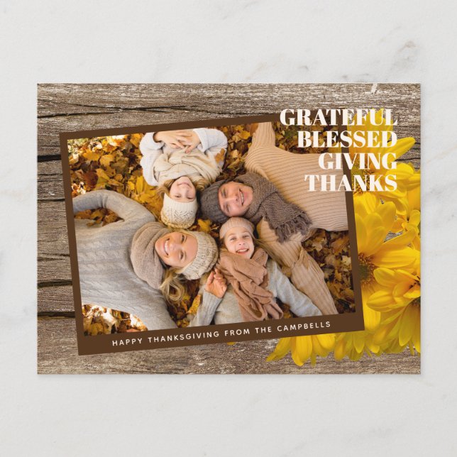 Postal Cartão de Feriado de Obrigados Grateful Com Abenço (Frente)