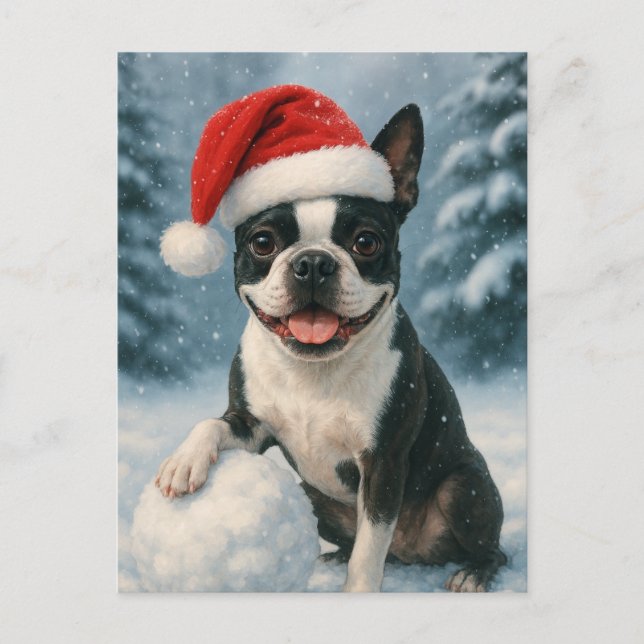 Postal Cartão de Férias Boston Terrier (Frente)