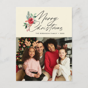 Postal cartão de férias de natal de guião preto botânico