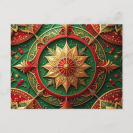 Postal Cartão de Férias Decorativo Vermelho Verde