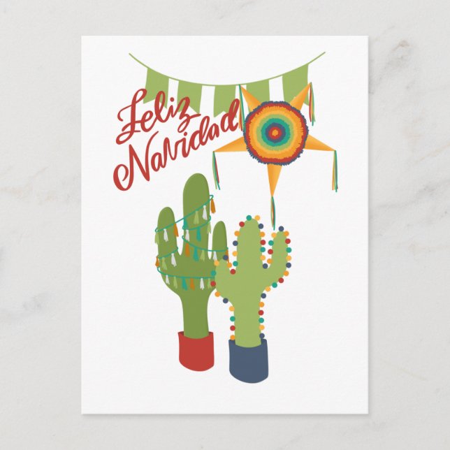 Postal Cartão de férias Feliz Navidad com cacto decorado (Frente)