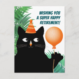 Postal Cartão de festa de aposentadoria com gato preto e 