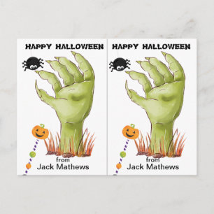 Postal Cartão de festa escolar de Halloween com mão de zu