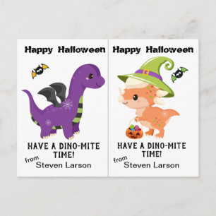 Postal Cartão de festa escolar de Halloween Dino-Mite Din