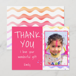 Postal Cartão de Foto de Aniversário Cor-de-Rosa Obrigada