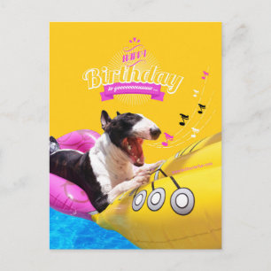 Postal Cartão de Foto de Bull Terrier "Feliz Aniversário"
