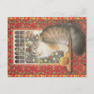 Postal Cartão de gato natalino