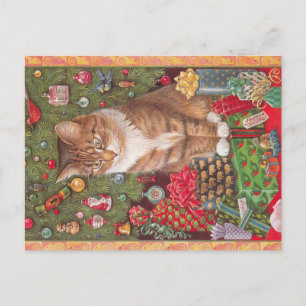 Postal Cartão de gato natalino 