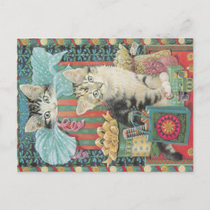 Postal Cartão de gato natalino