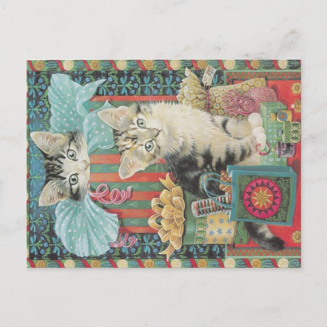 Postal Cartão de gato natalino (Frente)