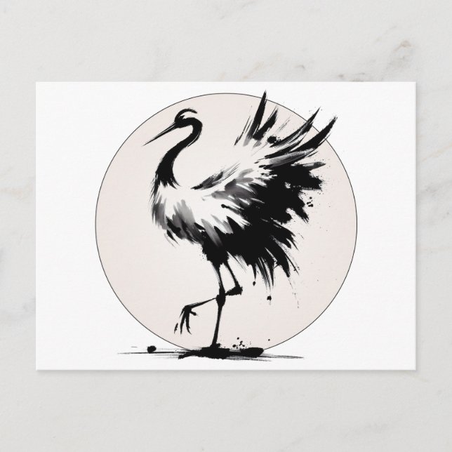 Postal Cartão de Grou Sumi-e (Frente)
