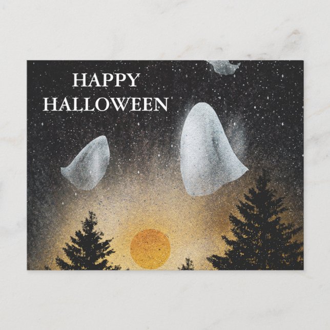 Postal Cartão de Halloween Assustador com Corujas (Frente)