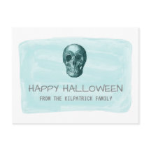 Cartão de Halloween com Crânio de Aquarela Aqua