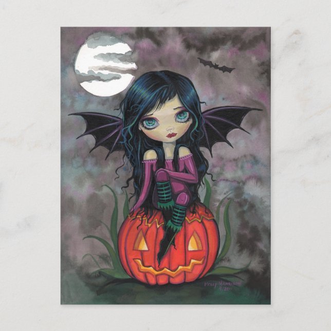 Postal Cartão de Halloween da Abóbora Pixie (Frente)