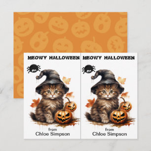 Postal Cartão de Halloween da Escola da Bruxa Kitty Cat