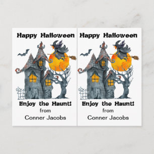 Postal Cartão de Halloween da Escola de Bruxas da Casa As