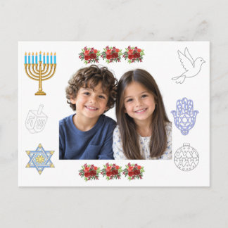 Postal Cartão de Hanukkah Personalizado com Fotos das Cri