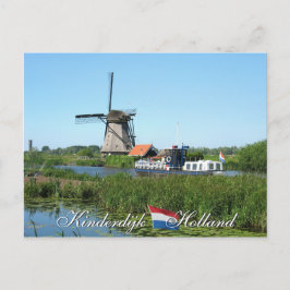 Postal Cartão de Holland do moinho de vento e do barco de