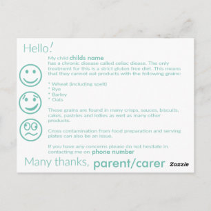 Postal Cartão de informação Celiac