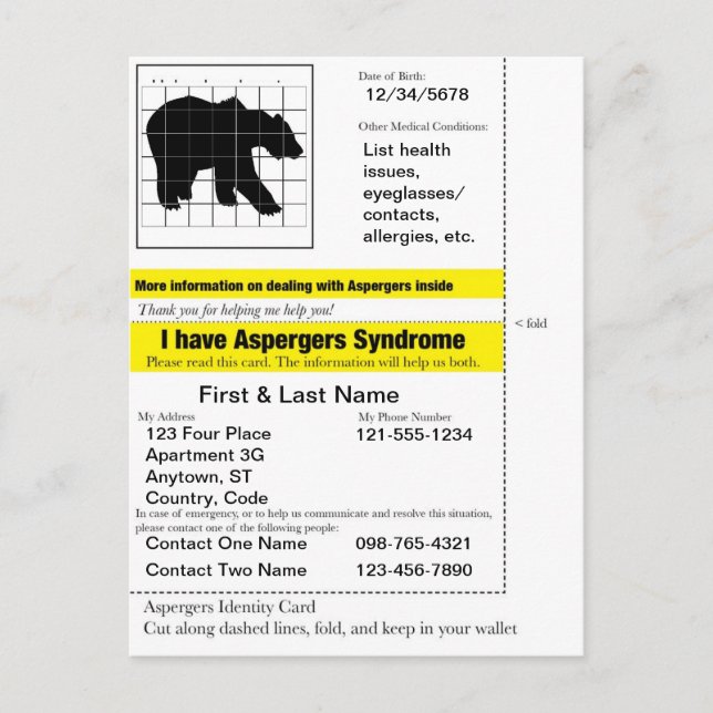 Postal Cartão de Informação do Aspergers v.2.0 (Frente)