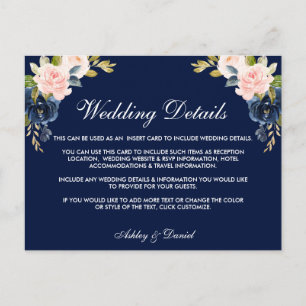 Postal Cartão de Inserção de Detalhes do Casamento Floral