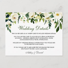 Postal Cartão de Inserção de Detalhes do Casamento Verde 