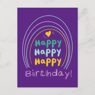 Postal Cartão de Letreiro de Feliz Aniversário Arco-Íris