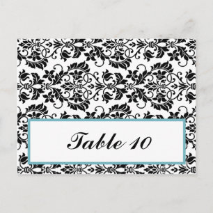 Postal Cartão de Local Escrito Black Damask Baby Blue Str