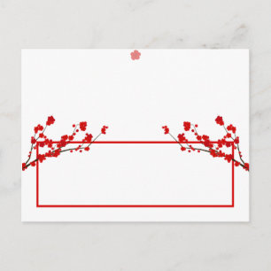 Postal Cartão de Local Escrito Flor De Cereja Vermelho