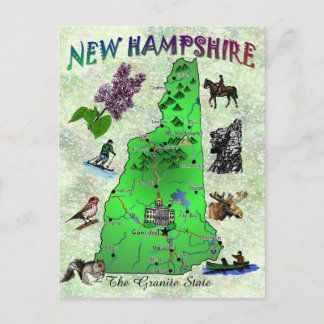 Postal Cartão de mapa do Estado de New Hampshire