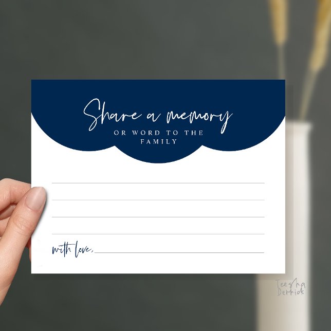 Postal Cartão de Memória de Serviço Funerário, Compartilh (Funeral Service, Share a memory or words to the family Memorial Card in Navy Blue)