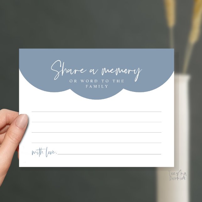Postal Cartão de Memória de Serviço Funerário, Compartilh (Funeral Service, Share a memory or words to the family Memorial Card in Dusty Blue)