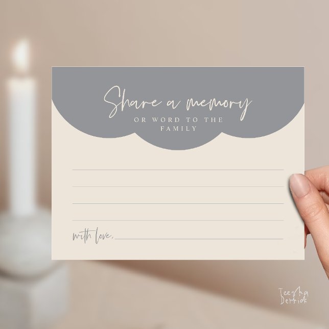 Postal Cartão de Memória de Serviço Funerário, Compartilh (Funeral Service, Share a memory or words to the family Memorial Card in Cream Grey)