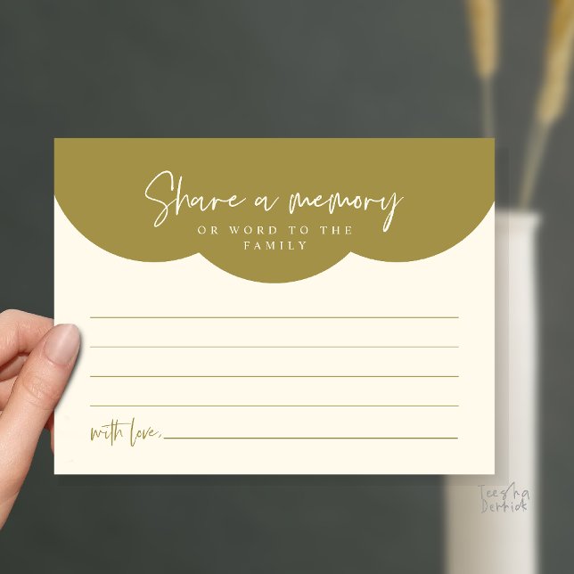 Postal Cartão de Memória de Serviço Funerário, Compartilh (Funeral Service, Share a memory or words to the family Memorial Card in Gold Yellow Cream)