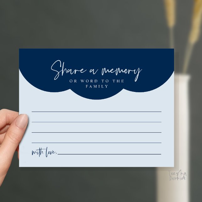 Postal Cartão de Memória de Serviço Funerário, Compartilh (Funeral Service, Share a memory or words to the family Memorial Card in Misty Navy Blue)