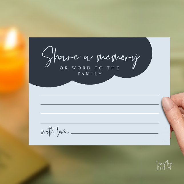 Postal Cartão de Memória de Serviço Funerário, Compartilh (Funeral Service, Share a memory Memorial, word to family Card in misty Blue)