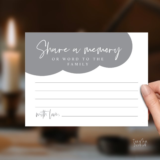 Postal Cartão de Memória de Serviço Funerário, Compartilh (Funeral Service, Share a memory Memorial, word to family Card in dark grey)