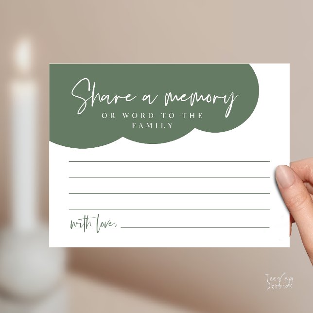 Postal Cartão de Memória de Serviço Funerário, Compartilh (Funeral Service, Share a memory Memorial, word to family Card in sage green)