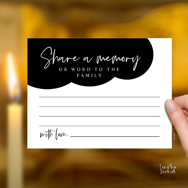 Postal Cartão de Memória de Serviço Funerário, Compartilh (Funeral Service, Share a memory Memorial, word to family Card in classy black)
