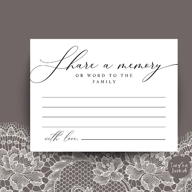 Postal Cartão de Memória de Serviço Funerário, Compartilh (Funeral Service, Share a memory Memorial Card in Black and White)