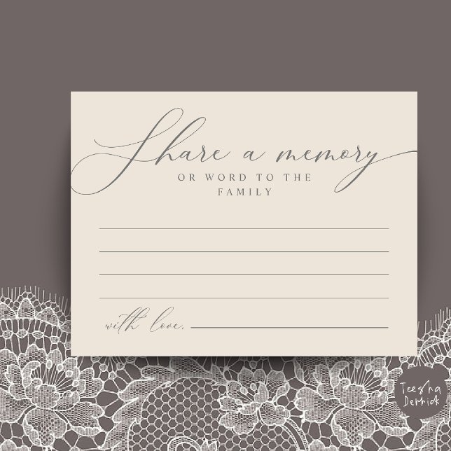 Postal Cartão de Memória de Serviço Funerário, Compartilh (Funeral Service, Share a memory Memorial Card in Grey and Cream)