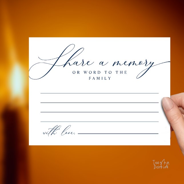 Postal Cartão de Memória de Serviço Funerário, Compartilh (Funeral Service, Share a memory Memorial Card in Navy Blue)