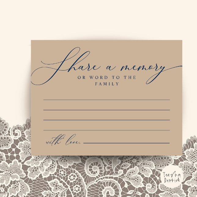 Postal Cartão de Memória de Serviço Funerário, Compartilh (Funeral Service, Share a memory Memorial Card in Navy Blue and Tan)