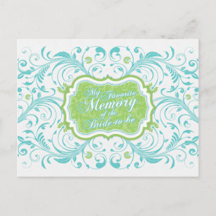 Postal Cartão de memória floral verde azul para a noiva