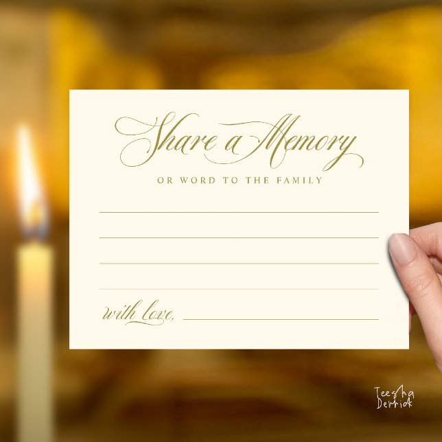 Postal Cartão de Memória Serviço Funerário para Compartil (Share a Memory Funeral Service Memorial Card in Yellow Cream and Gold)